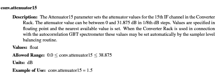 $\textstyle \parbox{6.25in}{
\begin{description}
\item [conv.attenuator15]&nbsp;&nbsp;&nbsp; ...
...nge:]
\item[YGOR to GO mapping:]
}{}
\end{description} \end{description}}$