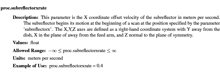 $\textstyle \parbox{6.25in}{
\begin{description}
\item [proc.subreflectorxrate...
...nge:]
\item[YGOR to GO mapping:]
}{}
\end{description} \end{description}}$