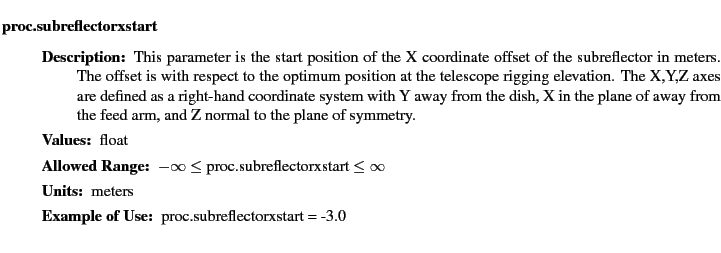 $\textstyle \parbox{6.25in}{
\begin{description}
\item [proc.subreflectorxstar...
...nge:]
\item[YGOR to GO mapping:]
}{}
\end{description} \end{description}}$