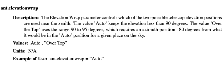 $\textstyle \parbox{6.25in}{
\begin{description}
\item [ant.elevationwrap]&nbsp;&nbsp;&nbsp;
...
...ues:]
\item[YGOR to GO mapping:]
}{}
\end{description} \end{description}}$