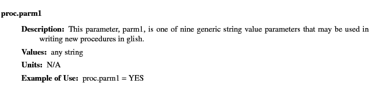 $\textstyle \parbox{6.25in}{
\begin{description}
\item [proc.parm1]&nbsp;&nbsp;&nbsp;
\begin...
...ues:]
\item[YGOR to GO mapping:]
}{}
\end{description} \end{description}}$