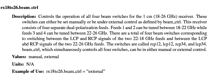 $\textstyle \parbox{6.25in}{
\begin{description}
\item [rx18to26.beam\_ctrl]&nbsp;&nbsp;...
...ues:]
\item[YGOR to GO mapping:]
}{}
\end{description} \end{description}}$