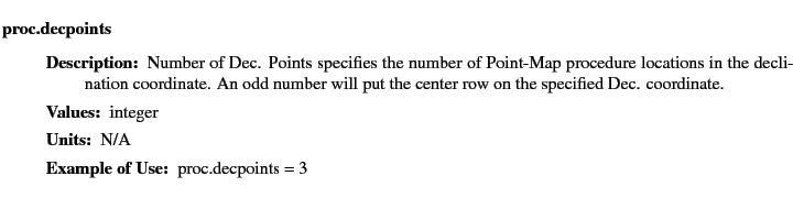 $\textstyle \parbox{6.25in}{
\begin{description}
\item [proc.decpoints]&nbsp;&nbsp;&nbsp;
\...
...ter:]
\item[YGOR to GO mapping:]
}{}
\end{description} \end{description}}$
