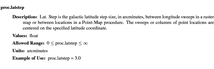 $\textstyle \parbox{6.25in}{
\begin{description}
\item [proc.latstep]&nbsp;&nbsp;&nbsp;
\be...
...nge:]
\item[YGOR to GO mapping:]
}{}
\end{description} \end{description}}$