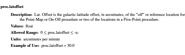 $\textstyle \parbox{6.25in}{
\begin{description}
\item [proc.latoffset]&nbsp;&nbsp;&nbsp;
\...
...nge:]
\item[YGOR to GO mapping:]
}{}
\end{description} \end{description}}$