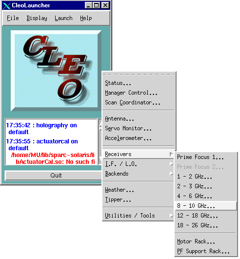 Example of the CLEO Launch menu