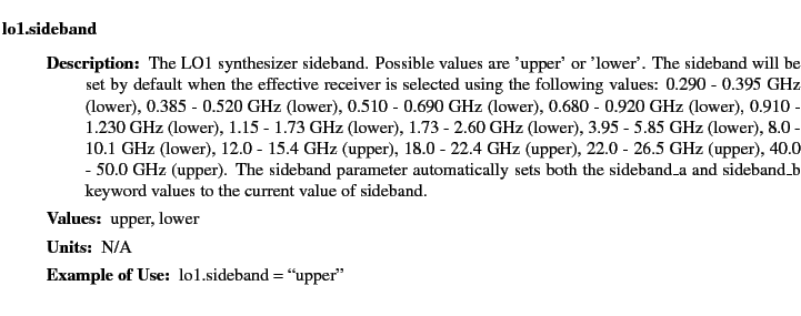 $\textstyle \parbox{6.25in}{
\begin{description}
\item [lo1.sideband]   
\beg...
...ues:]
\item[YGOR to GO mapping:]
}{}
\end{description} \end{description}}$