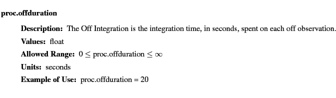 $\textstyle \parbox{6.25in}{
\begin{description}
\item [proc.offduration]~~~
...
...nge:]
\item[YGOR to GO mapping:]
}{}
\end{description} \end{description}}$