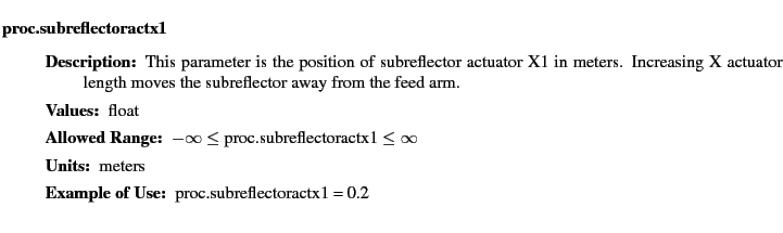 $\textstyle \parbox{6.25in}{
\begin{description}
\item [proc.subreflectoractx1...
...nge:]
\item[YGOR to GO mapping:]
}{}
\end{description} \end{description}}$