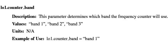 $\textstyle \parbox{6.25in}{
\begin{description}
\item [lo1.counter\_band]~~~
...
...ues:]
\item[YGOR to GO mapping:]
}{}
\end{description} \end{description}}$