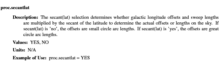 $\textstyle \parbox{6.25in}{
\begin{description}
\item [proc.secantlat]~~~
\b...
...ues:]
\item[YGOR to GO mapping:]
}{}
\end{description} \end{description}}$