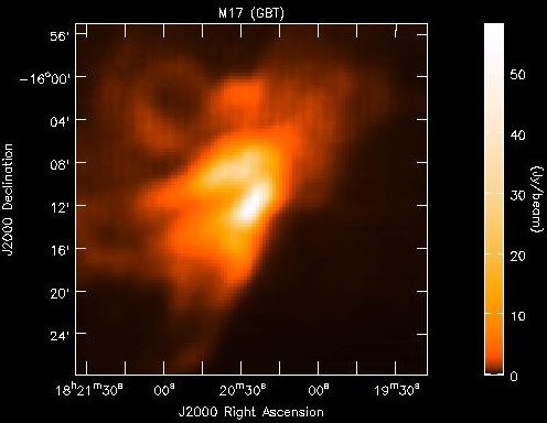 The Omega Nebulae (M17) taken with the GBT at 9 GHz