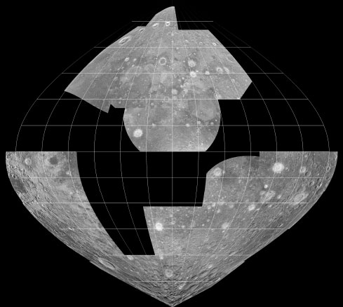 Partial mosaic of 70 cm radar images of nearside of the moon.