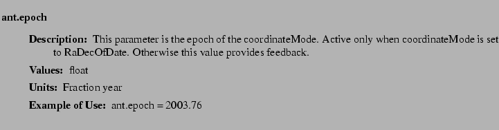 $\textstyle \parbox{6.25in}{
\begin{description}
\item [ant.epoch]~~~
\begin...
...r:]
\item[YGOR to GO mapping:]
}{}
\end{description} \end{description}
}$