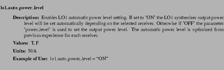 $\textstyle \parbox{6.25in}{
\begin{description}
\item [lo1.auto\_power\_level...
...ues:]
\item[YGOR to GO mapping:]
}{}
\end{description} \end{description}}$