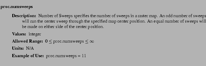 $\textstyle \parbox{6.25in}{
\begin{description}
\item [proc.numsweeps]~~~
\...
...nge:]
\item[YGOR to GO mapping:]
}{}
\end{description} \end{description}}$