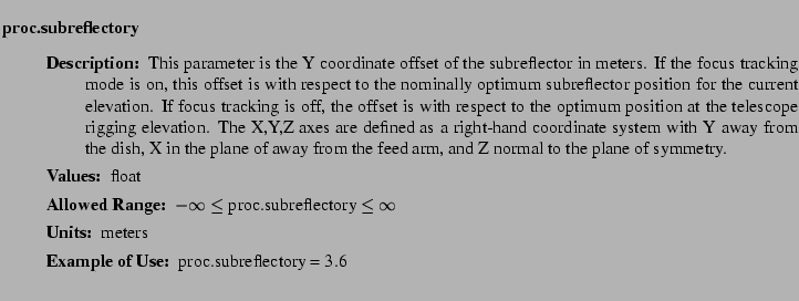 $\textstyle \parbox{6.25in}{
\begin{description}
\item [proc.subreflectory]~~~...
...nge:]
\item[YGOR to GO mapping:]
}{}
\end{description} \end{description}}$