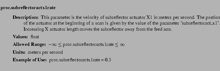 $\textstyle \parbox{6.25in}{
\begin{description}
\item [proc.subreflectoractx1...
...nge:]
\item[YGOR to GO mapping:]
}{}
\end{description} \end{description}}$