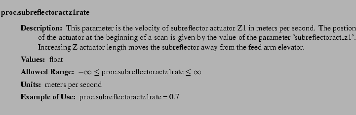 $\textstyle \parbox{6.25in}{
\begin{description}
\item [proc.subreflectoractz1...
...nge:]
\item[YGOR to GO mapping:]
}{}
\end{description} \end{description}}$