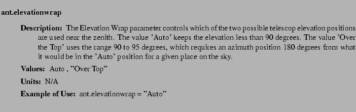 $\textstyle \parbox{6.25in}{
\begin{description}
\item [ant.elevationwrap]~~~
...
...ues:]
\item[YGOR to GO mapping:]
}{}
\end{description} \end{description}}$