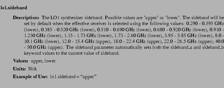 $\textstyle \parbox{6.25in}{
\begin{description}
\item [lo1.sideband]~~~
\beg...
...ues:]
\item[YGOR to GO mapping:]
}{}
\end{description} \end{description}}$