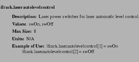 $\textstyle \parbox{6.25in}{
\begin{description}
\item [ifrack.laserautolevelc...
...ter:]
\item[YGOR to GO mapping:]
}{}
\end{description} \end{description}}$