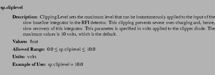 $\textstyle \parbox{6.25in}{
\begin{description}
\item [sp.cliplevel]~~~
\be...
...nge:]
\item[YGOR to GO mapping:]
}{}
\end{description} \end{description}}$
