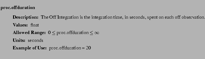 $\textstyle \parbox{6.25in}{
\begin{description}
\item [proc.offduration]~~~
...
...nge:]
\item[YGOR to GO mapping:]
}{}
\end{description} \end{description}}$