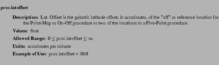 $\textstyle \parbox{6.25in}{
\begin{description}
\item [proc.latoffset]~~~
\...
...nge:]
\item[YGOR to GO mapping:]
}{}
\end{description} \end{description}}$
