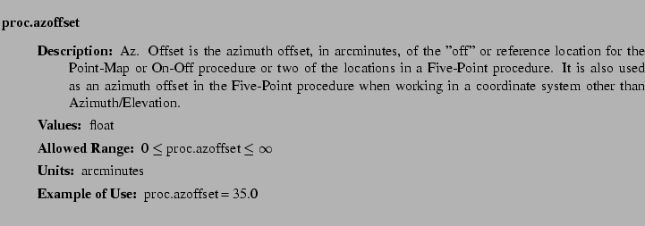 $\textstyle \parbox{6.25in}{
\begin{description}
\item [proc.azoffset]~~~
\b...
...nge:]
\item[YGOR to GO mapping:]
}{}
\end{description} \end{description}}$