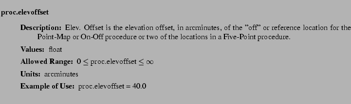 $\textstyle \parbox{6.25in}{
\begin{description}
\item [proc.elevoffset]~~~
...
...nge:]
\item[YGOR to GO mapping:]
}{}
\end{description} \end{description}}$