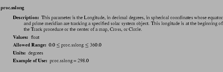 $\textstyle \parbox{6.25in}{
\begin{description}
\item [proc.sslong]~~~
\beg...
...nge:]
\item[YGOR to GO mapping:]
}{}
\end{description} \end{description}}$