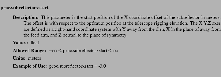 $\textstyle \parbox{6.25in}{
\begin{description}
\item [proc.subreflectorxstar...
...nge:]
\item[YGOR to GO mapping:]
}{}
\end{description} \end{description}}$