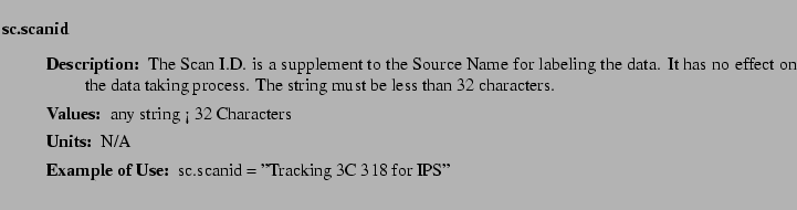 $\textstyle \parbox{6.25in}{
\begin{description}
\item [sc.scanid]~~~
\begin{...
...ues:]
\item[YGOR to GO mapping:]
}{}
\end{description} \end{description}}$